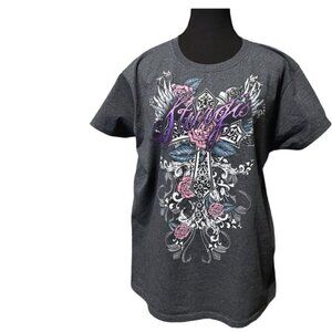 Lady Biker Sturgis 2014 Motorcycle Rally Retro Tattoo Cross Roses Tattoo Size XL